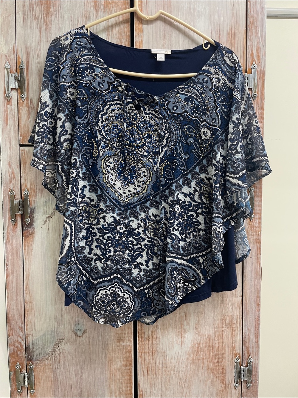 Women's Navy Paisley Overlay Top